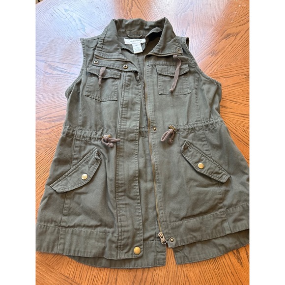 Sebby Utility Vest Olive Green Drawstring Pockets Size S - Picture 2 of 5
